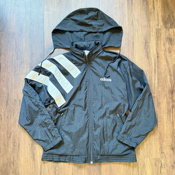 Vintage Adidas Trefoil 3-Stripes Black Windbreaker Jacket Men’s M - Picture 1 of 12